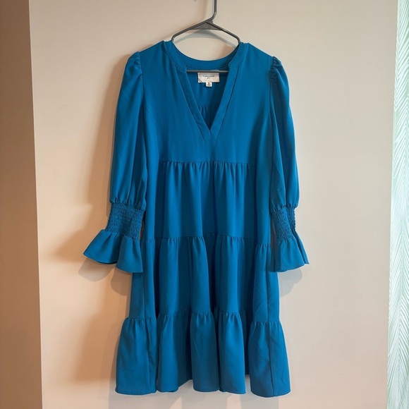 Tuckernuck Pomander Place Capri Blue Crepe Kenzo Dress Size Small Long Sleeve - Picture 3 of 8